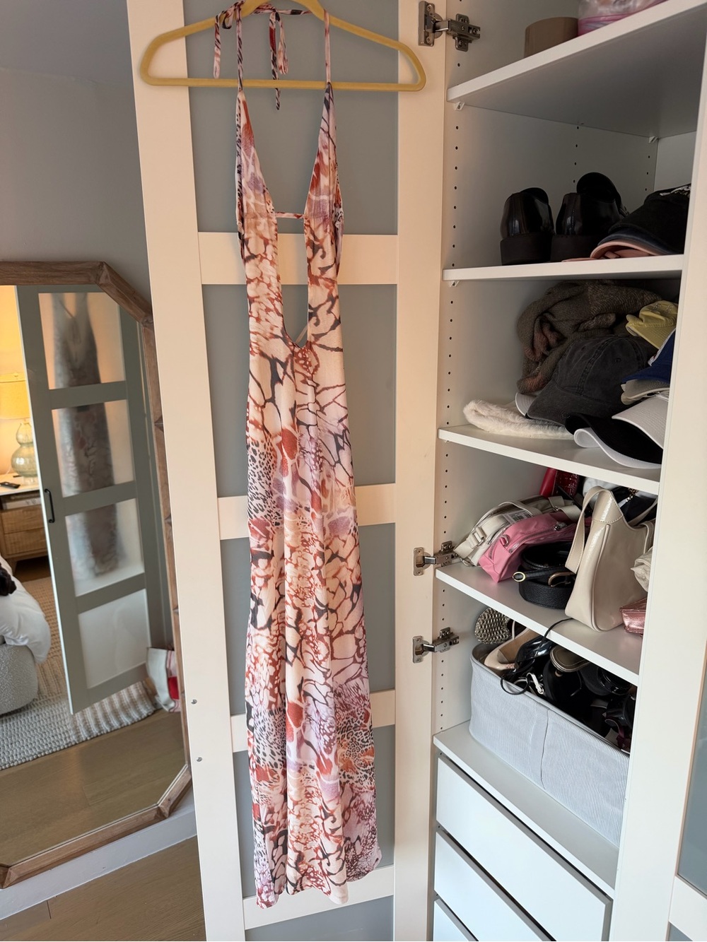Backless Halter Maxi Dress in Blush and Coral Floral